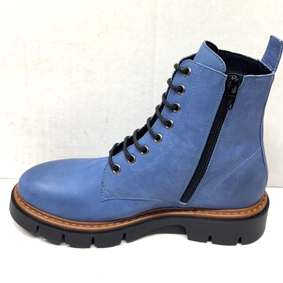 MIZ MOOZ LEATHER BOOTS LACE UP SIDE ZIP BLUE 37EU / 7US NEW # Z-60 - Picture 4 of 5
